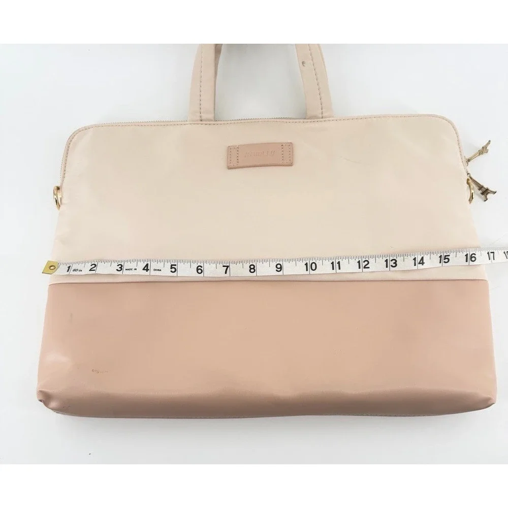 Kamlui Two Tone Beige Tan Nylon‎ Laptop Messenger Bag with Eiffel Tower Charm